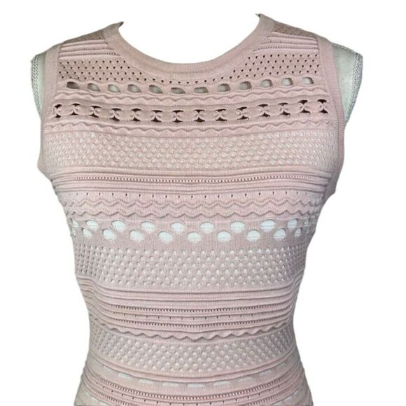 Milly Pink White Cutout Mermaid Dress Stretch Knit Sleeveless Zip Back Medium - Picture 3 of 14
